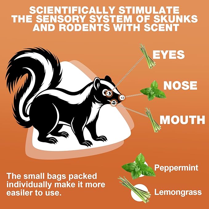 12 Pack Skunk Repellent Outdoor, High-Strengthen Peppermint Skunk Repellent Pouches Humane Drive Away Skunk, Rodent, Squirrel, Mouse, Mole from Yard Garden Lawn, Skunk Deterrent Outdoor
