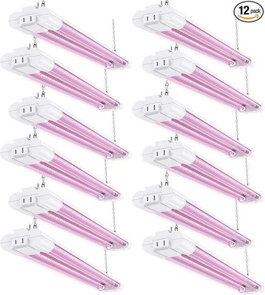 Sunco 12 Pack 2ft Grow Light LED, 20W, Full Spectrum, for Seed Starting, Seedling, Indoor Plants, Plug in Suspended Fixture, Link Up to 8, Inline Switch, ETL