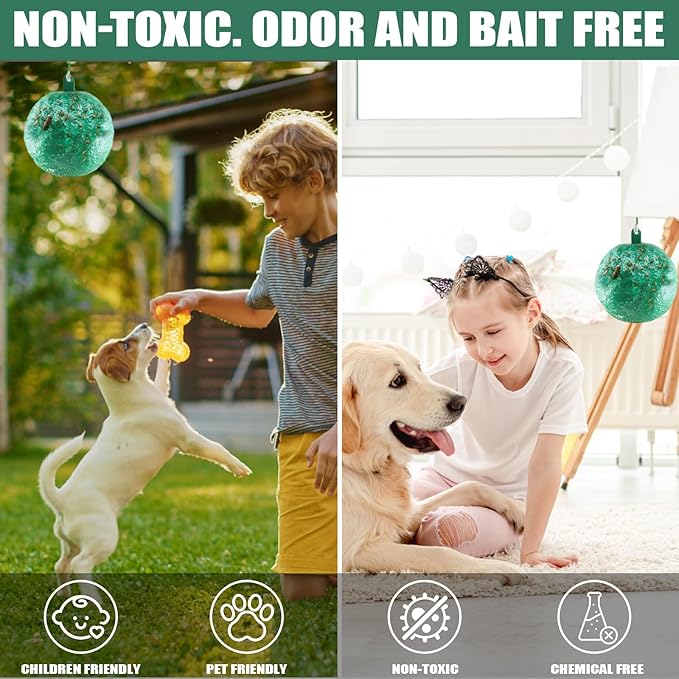 Fruit Fly Traps Ball Fly Trap Indoor, 6 PCS Hanging Bugs Sticky Ball Fly Trap Outdoor, Gnat Trap Ball for Indoor Outdoor House Kitchen Plants Trees (6PCS, Green)