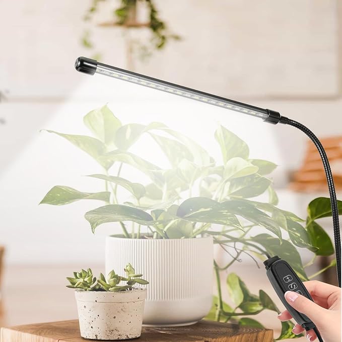 Full Spectrum Grow Lights for Indoor 6000K White Red LEDs, 9-Level Dimmable Indoor Plant Growing Light for Seed Starting, Auto on/Off Clip Plant Grow Lamp, 3/9/12H Timer, 2packs