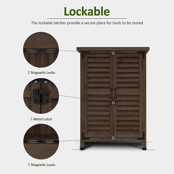 MCombo Outdoor Storage Cabinet, Small Storage Shed with Removable Shelf, Wood Garden Shed with 2 Doors for Yard Patio Lawn (24.6 x 18.3 x 38.2 inch) 0985 (Brown)