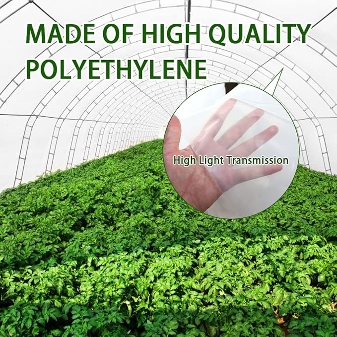 6 mil Greenhouse Plastic Film Sheeting Cover 12 x 26 Ft UV Resistant Clear Polyethylene Film Green House Hoop Farm Plastic Cover for Gardening, Farming, Agriculture