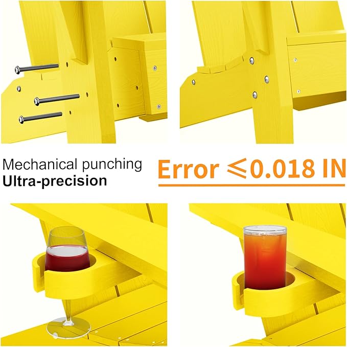 MXIMU Adirondack Chair Set of 2: Modern Adirondack Chairs Fire Pit Chairs Plastic Outdoor Chairs for Lawn Backyard Deck Garden Camping (Yellow)