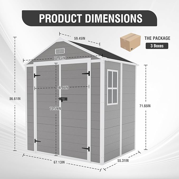 6x5 FT Resin Storage Shed,Garden House with Floor & Lockable Door,Waterproof Plastic Tool Sheds W/Slanting Roof Visual Window & Air Vents for Bicycles,Lawnmowers,Lawn,All Weather Use,Gray