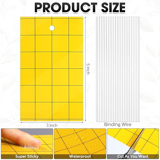 Qualirey 150 Pcs Yellow Sticky Trap for Gnats 3 x 5'' Dual Side Sticky Fruit Fly Trap with Tie Plant Sticky Trap for Flying Insect Fungus Bugs Flying Sticky Trap Sticky for Indoor Outdoor