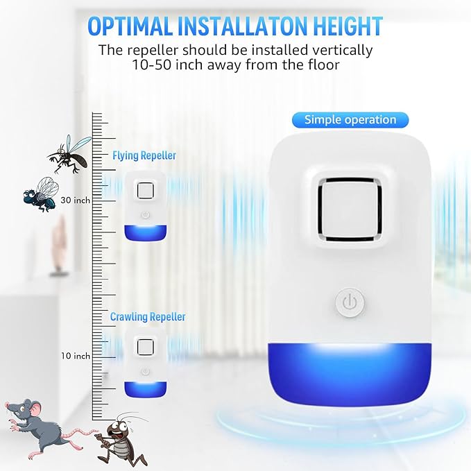 Ultrasonic Pest Control Repeller Plug in, Electronic Rodent Repellent for Indoor Home, Mosquito Repellent, Cockroach Killer, Spider Repellent (4 Pack)