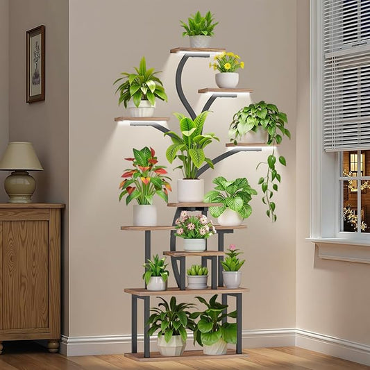 Plant Stand Indoor with Grow Lights - 10 Tiered Indoor Plant Shelf, 65" Corner Plant Stands for Indoor Plants, Tree Shaped Plant Rack for Multiple Plants, Metal Flower Display for Home, Balcony, Patio
