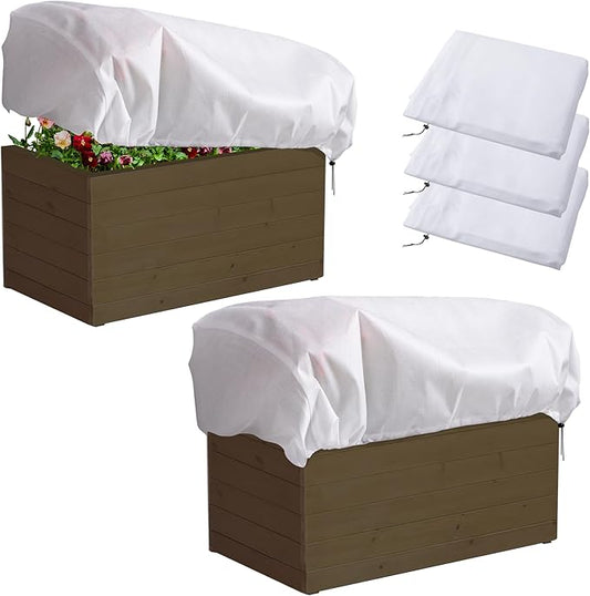 DECOHS 3 Pcs Rectangular Winter Plant Freeze Protection Cover- 39.3" x 17.7" x 15.7" Balcony Plant Box Cover- Planter Frost Covers Bags Wraps Blanket for Winter Balcony Plant Flower Boxes