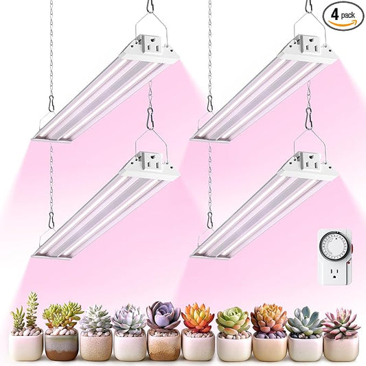 Barrina TX36 2FT Grow Lights for Seed Starting, 144W(4 x 36W, 800W Equivalent), High PPFD, Full Spectrum, Mechanical Timer, Grow Light for Indoor Plants with On/Off Switch, Linkable, 4 Packs
