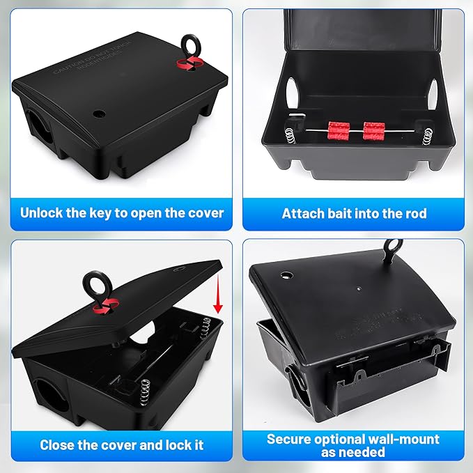 Rat Bait Stations with Keys, 12 Pack Large Humane Mouse Rodent Bait Stations Mouse Rodent Rat Trap Outdoor Indoor, Heavy Duty Reusable Mice Bait Station Boxes for Outdise, Pets & Kids Safe