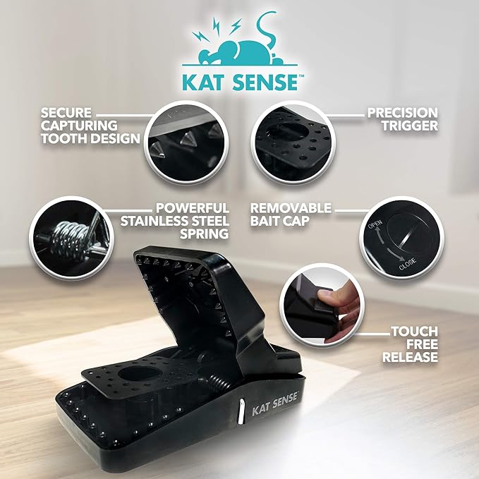 Kat Sense Rat Traps That Work Indoor & Outdoor for Instant Kill Results, Set of 8 Large Reusable Snap Traps for Mice Chipmunks 'N Squirrels
