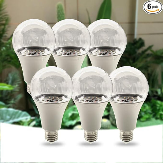 A25 LED Grow Light Bulb - 15W (150W Equivalent), Full Spectrum, E26 Base for Indoor and Outdoor Plants - Plus Size Bulb (6-Pack)