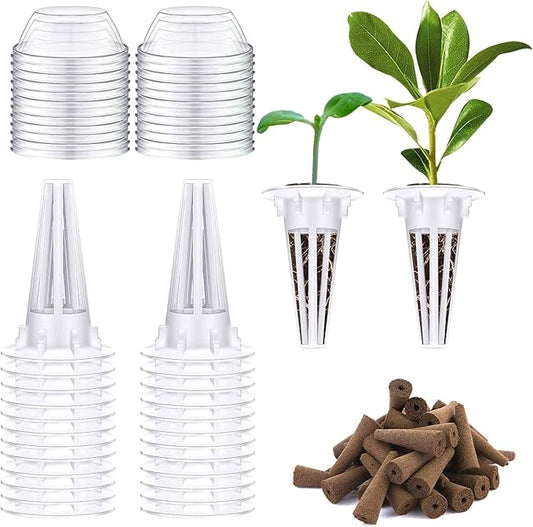 Delemonte 75 PCS Hydroponic Growing Plant Pods Kit, Including 25 Pieces Replacement Grow Baskets 25 Pieces Plant Grow Sponges 25 Pieces Transparent Insulation Lids, Compatible with Aerogarden