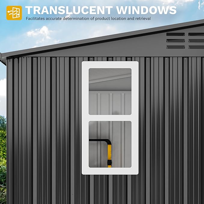 DWVO 9.1x4.2ft Metal Outdoor Storage Shed with Window, Lockable Tool Storage Sheds, Oversized Steel Garden Sheds with Sloped Roof for Backyard, Patio, Garage, Lawn, Dark Gray