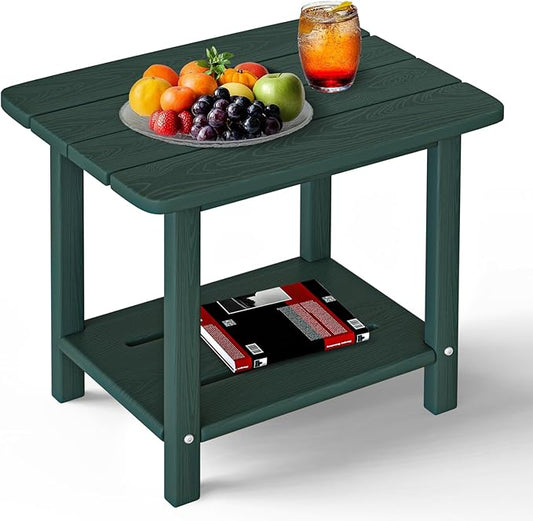 nevilywood Adirondack Square Side Table - 18.4" Large Panel HDPE Outdoor End Table - Weatherproof, Rustproof & Low Maintenance for Patio, Lawn, Pool, Indoor Use (Green)