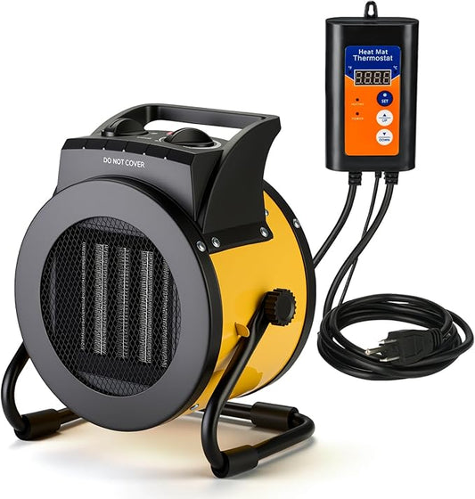 Greenhouse Heater with Digital Thermostat, 1500W/750W Electric Grow Tent Heaters, 3S PTC Fast Heating, 3 Modes Adjustment, Overheat Protection for Patio, Grow Tent, Greenhouse, Outdoor, YE