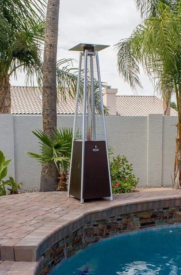 Avenlur Pyramid Patio Heater, 48,000 BTU Outdoor Propane Heater with Quartz Glass Tube, Cover, Ignition & Wheels — Freestanding Gas Heater for Backyard, Deck & Patio (Brown)