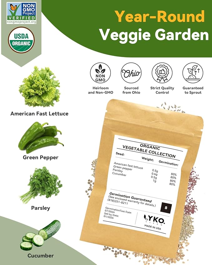 LYKOCLEAN Vegetable & Salad Green Seed Pod Kit for Aerogarden, Ahopegarden, iDOO (16 Pods) – Non-GMO American Fast Lettuce, Green Pepper, Cucumber, Parsley Seeds, Compatible with All Hydroponic System