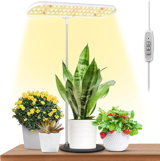 FOXGARDEN Grow Light, Full Spectrum Desktop Grow Lamp with Base, Bright LED Plant Light with Auto On/Off Timer 4/8/12H, 4 Dimmable Brightness, Height Adjustable, Ideal for Indoor Plants