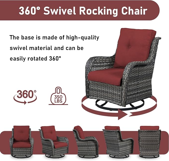 4 Piece Patio Furniture-with 50,000 BTU Gas Propane Fire Pit Table Outdoor Patio Furniture with Swivel Rocker Chairs,Outdoor Couch