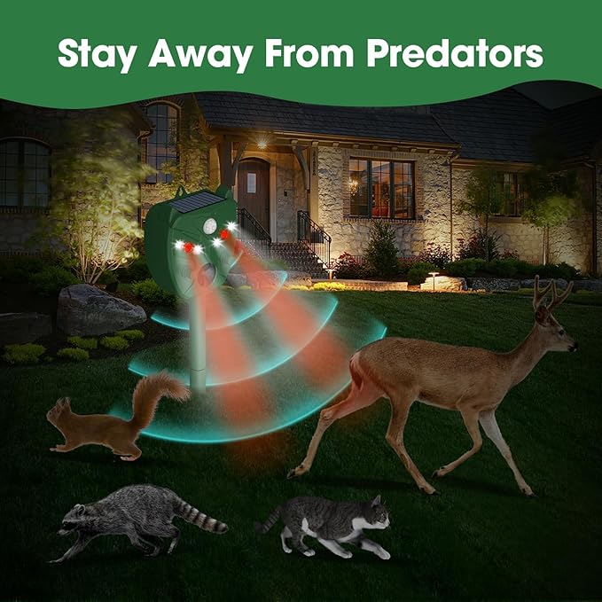 Solar Ultrasonic Animal Repellent Outdoor - NAVISOVL - Cat, Squirrel, Deer Repeller, Motion Sensor&Flashing Light, Repel Dogs,Boar,Deer,Fox,Raccoon,Skunk,Rabbit,Bird Deterrent for Yard&Farmland