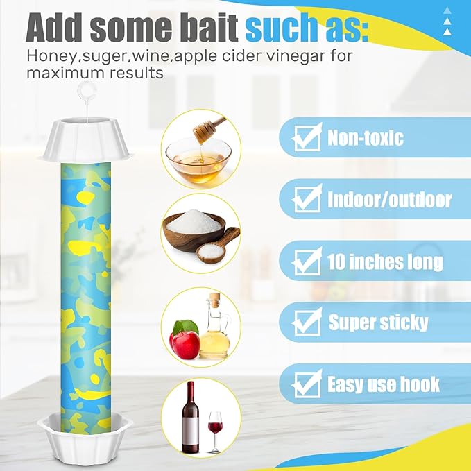 Qualirey 12 Pcs Sticky Fly Trap Fly Stick with Hanging Hook Adhesive Flying Catcher for Indoor Outdoor Trap Houseflies and Flying Insects Mosquito Bee Wasp Moth (Camouflage Style)