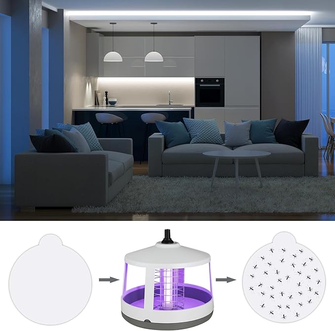 48 Pcs Round Insect Trap Refillable Glue Boards Sticky Fruit Fly Trap Mosquito Fly Killer for Mosquitoes Fruit Flies Gnats Moths Fits Most Models Indoor Outdoor Lamp (4.13 Inch)