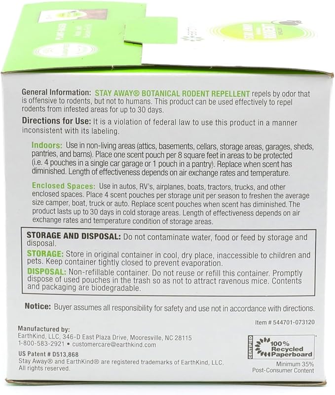 Stay Away Rodent Repellent - Pest Control for Indoor Use - Safe for Kids & Pets When Used As Directed - with Plant Fibers, Balsam Fir & Fragrance Oil - 12-Pack