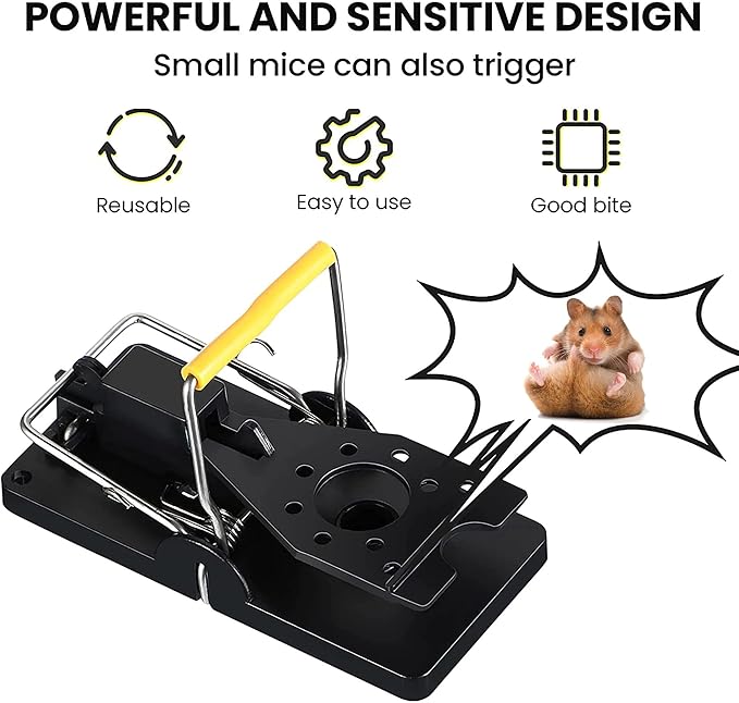 Grandpa Gus's Pest Control Large Snap Traps for Mice/Rats, Durable Plastic, Stainless Steel Powerful Spring Arm & Very Sensitive Trigger (Pack of 6)