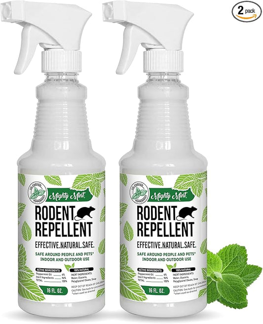 Mighty Mint Peppermint Oil Rodent Repellent Spray – Natural Indoor & Outdoor Control for Mice and Rats – Plant-Based, Extra-Strong Formula - 16 oz (Pack of 2)