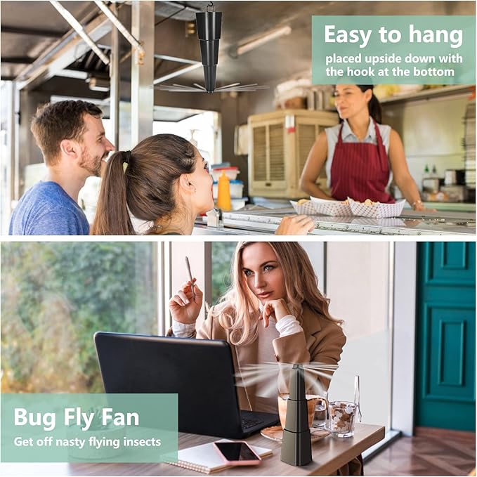 Fly Fans for Tables, Fly Repellent Fan for Indoor/Outdoor, Food Fans to Keep Flies Away for Party, BBQ, Home, Picnics, Travel, Portable and Easy Use 6 Pack (Black)