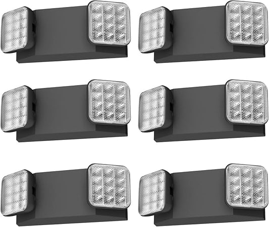 6 Packs Black Led Exit Sign with Emergency Lights &Battery Backup -Adjustable Hardwired 2 LED Head-UL Certified-120-277VAC/Commercial Emergency Lights Fixtures for Home/Business.