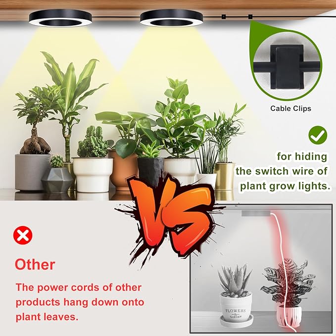Full Spectrum Grow Light for Indoor Plants, 144 LEDs Halo Plant Light with Auto On/Off Timer (4/8/12H), 10-Level Brightness, 3 Lighting Modes, for Small Plants & Seedlings (Black, Dual Head)