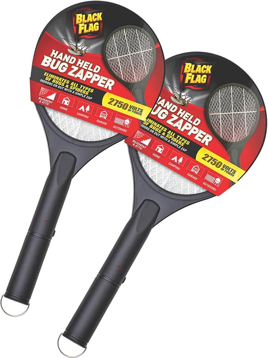 Black Flag 2-Pack Electric Bug Zapper Rackets – Mosquito & Fly Swatter, Battery Operated (Black)