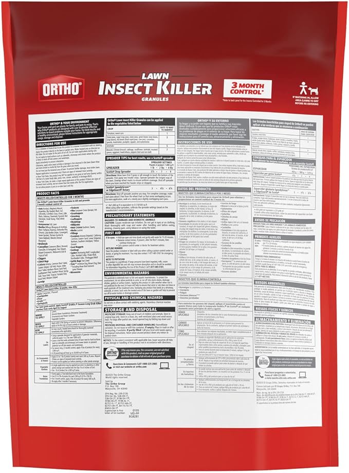 Ortho Lawn Insect Killer Granules: Treats up to 20,000 sq. ft., For Yard, Garden & Landscapes, Works on Listed Ants, Spiders, Fleas & Ticks, 20 lbs.
