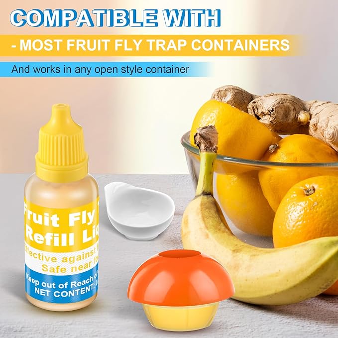 Qualirey Fruit Fly Trap for Indoor and Kitchen Use, 0.68 oz Each Bottle Fruit Fly Trap Refill Liquid, Ready to Use, Safe Near Food, Efficient Lure Refill Liquid, Yellow(8 Pack)