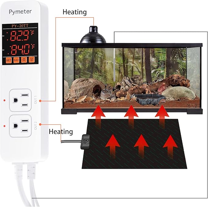 2 in 1 Digital Temperature Controller Dual Outlet Heat Mat Thermostat Reptile Greenhouse Heater Home Brewing Freezer Cooling Heating Pad Control 16A 1920W