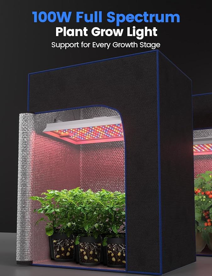 Plant Grow Light, [Smart APP & Expansive 2x3 Ft Coverage] Genuine 100W Output LED Full Spectrum for Indoor Plants, 8-Level Brightness, Hanging Use with Remote Control