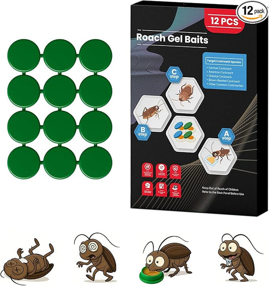 12 Pack Roach Killer Indoor Infestation Roaches Gel Bait Stations, Powerful Cockroach Killer Indoor Home for Roach Infestation, Long-Lasting & Effective Cockroach Gel Bait, Easy to Use & No Mess