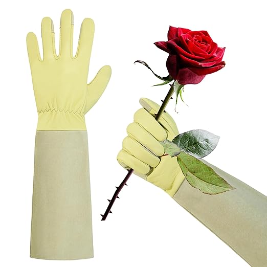 HLDD HANDLANDY Long Gardening Gloves for Women Ladies Protective Work Gloves Rose Pruning Garden Gloves for Yard & Outdoor Work, Light Yellow, L