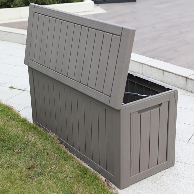 Modern-Depo 80 Gallon Waterproof Deck Box Patio Furniture Storage Box with Lockable Lid, PP Outdoor Storage Bin for Garden, Yard, Poolside, Gray