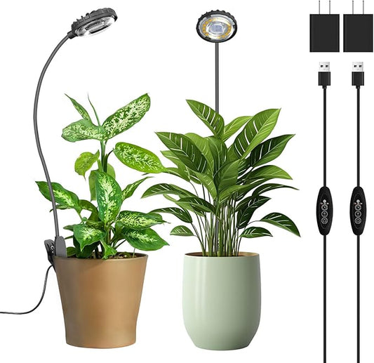 Plant Grow Lights, Clip on Grow Light for Indoor Plants, Full Spectrum LED Plant Lights for Indoor Growing with Timer，4-Level Dimmable for Growth Small Grow Lamps 2 Pack