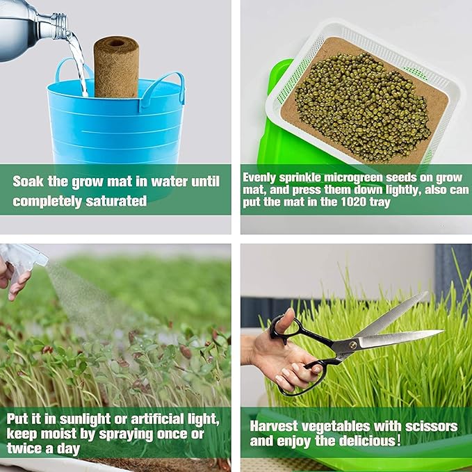 Halatool 10PCS Jute Grow Mat,Natural Hemp Mats for Growing Microgreens,10" X 10" Hydroponic Grow Pads for Micro Greens Growing Trays,Indoor Sprouting kit for Wheatgrass Sprouts