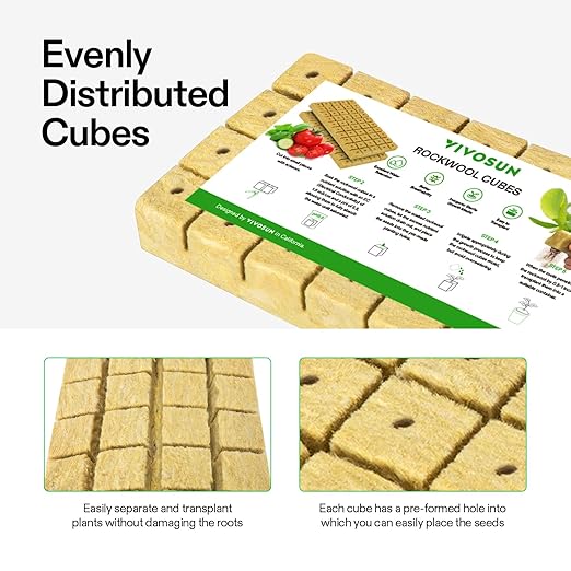 VIVOSUN 1.6" Rockwool Cubes, 112 Plugs Stonewool Starter Grow Cubes for Cuttings, Cloning, Plant Propagation, Seed Starting, Hydroponic Grow Media for Vigorous Plant Growth, 4 Sheets of 112 Plugs