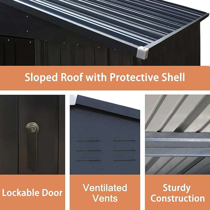 MUPATER 8x12 FT Outdoor Metal Storage Shed, Waterproof Garden Tool Shed Kit with Lockable Doors, Garden Furniture Tools Storage Shed House with Vents for Backyard, Patio, Grey