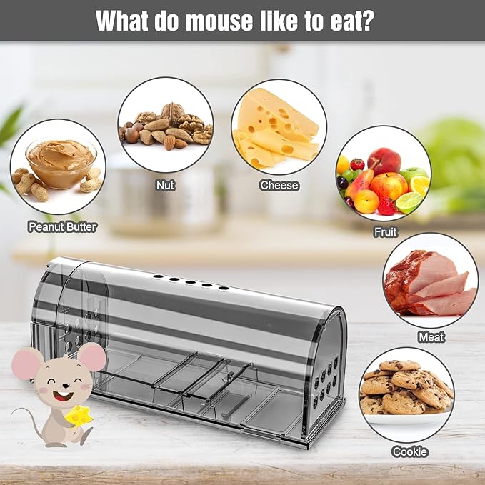 4 Pcs Humane Mouse Traps No Kill, Live Mouse Traps Indoor for Home, Reusable Mice Small Rat Trap Catcher for House & Outdoors(Grey)