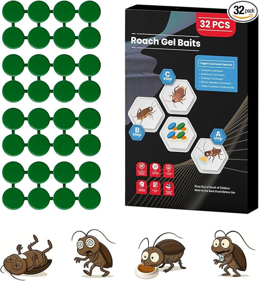 32 Pack Roach Killer Indoor Infestation Roaches Gel Bait Stations, Powerful Cockroach Killer Indoor Home for Roach Infestation, Long-Lasting & Effective Cockroach Gel Bait, Easy to Use & No Mess