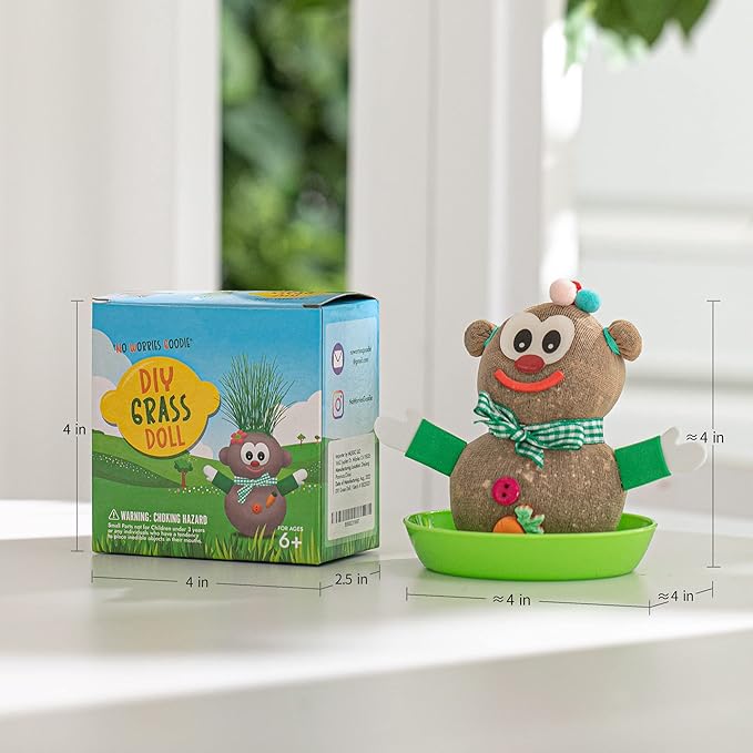 DIY Grass Doll Growing Kit(6packs) –Eco Friendly Bday Goodies, Playdate Activity, Party Favors, Craft and Art Gift for Kids, Family Fun, School Science Supplies Learning Resource, Stress Relief Toys
