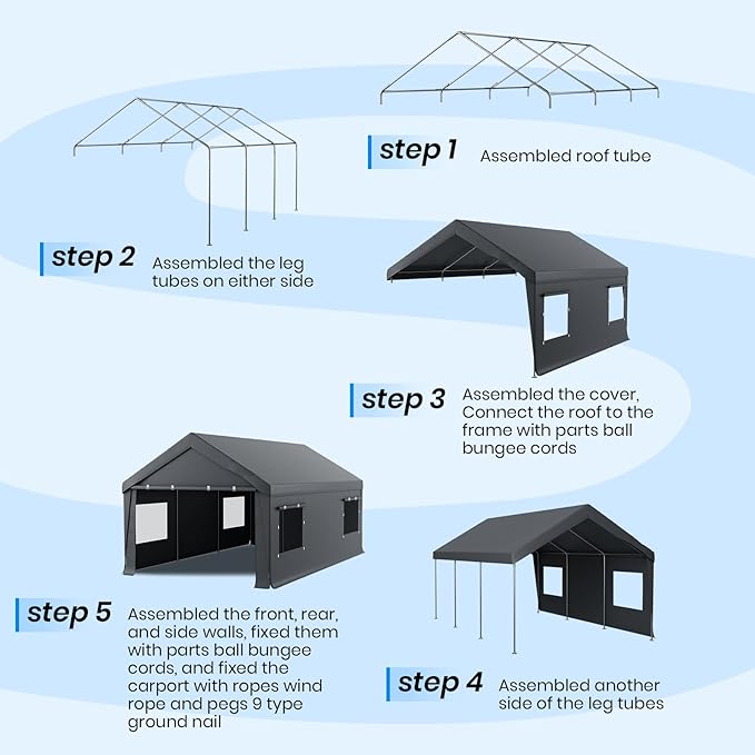 Carport 12x20 Heavy Duty Portable Garage,Carport Canopy with Roll-Up Windows & Doors,Portable Garage and Shelter with Removable Sidewalls,Car Tent Garage with All-Season Tarp for Truck Boat Tractor