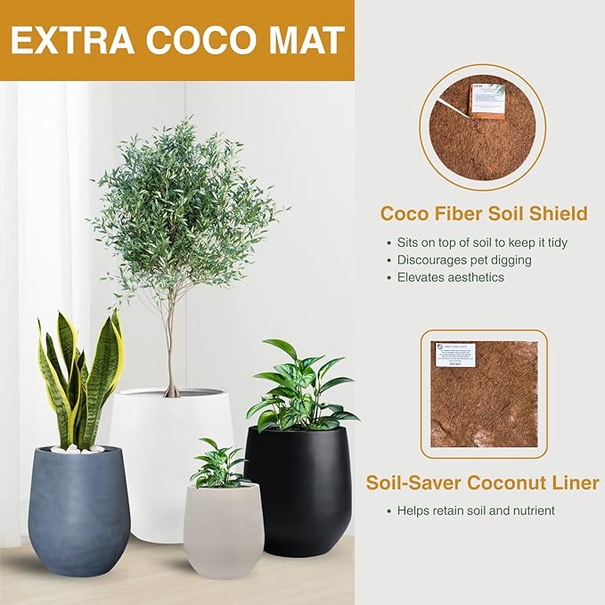 21" H x 19" D Corso Fiberstone Round Tapered Planter with Drainage Hole, Smooth Finishes, Weather Resistant for Indoor and Outdoor Use (Kilim Beige, 15" Pot Opening)